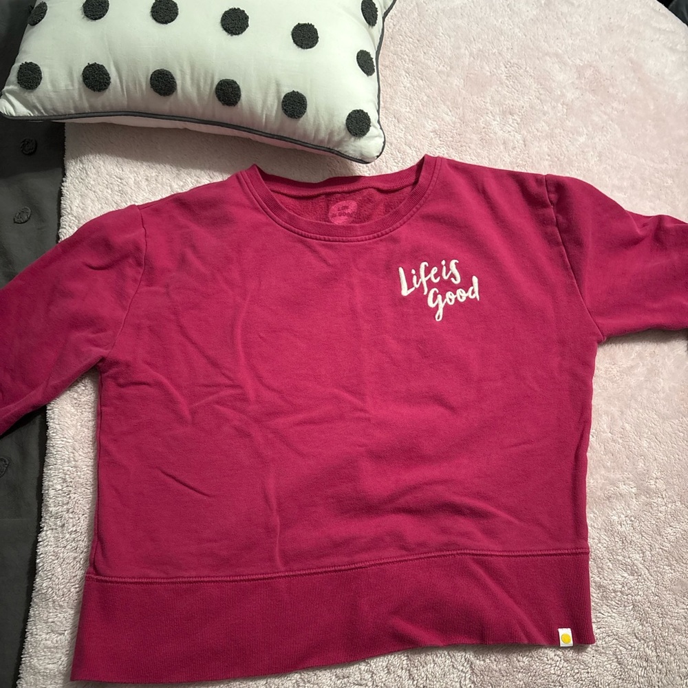 Life Is Good Pink Sweatshirt Relaxed Fit Crew Neck